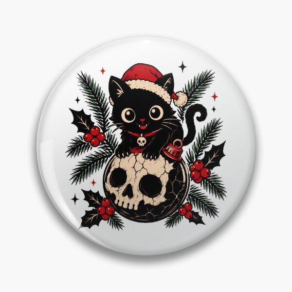 Item preview, Goth Christmas Black Cat Skull Ornament Spooky Creepmas designed and sold by chattsuede.