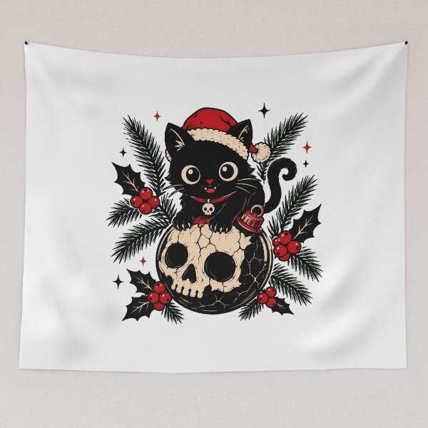Item preview, Goth Christmas Black Cat Skull Ornament Spooky Creepmas designed and sold by chattsuede.