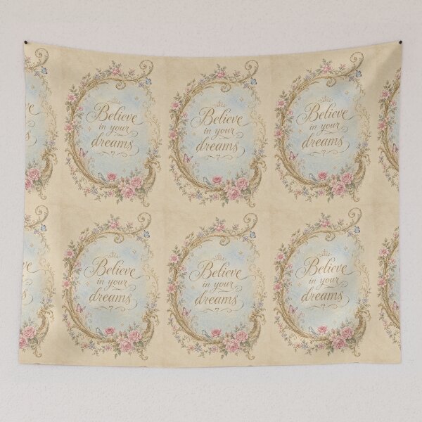 Item preview, Vintage Rococo Floral Quote Art – Believe in Your Dreams, Romantic Cottagecore Aesthetic designed and sold by MimiSabu.