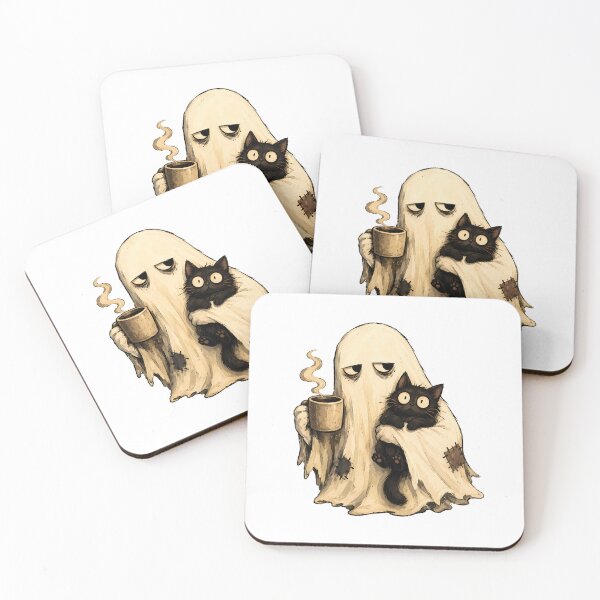 Item preview, Cozy Ghost Coffee Black Cat Autumn Aesthetic designed and sold by chattsuede.