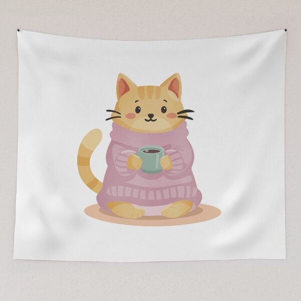 Item preview, Cozy Cat with Coffee Illustration designed and sold by DinaArtStudio.