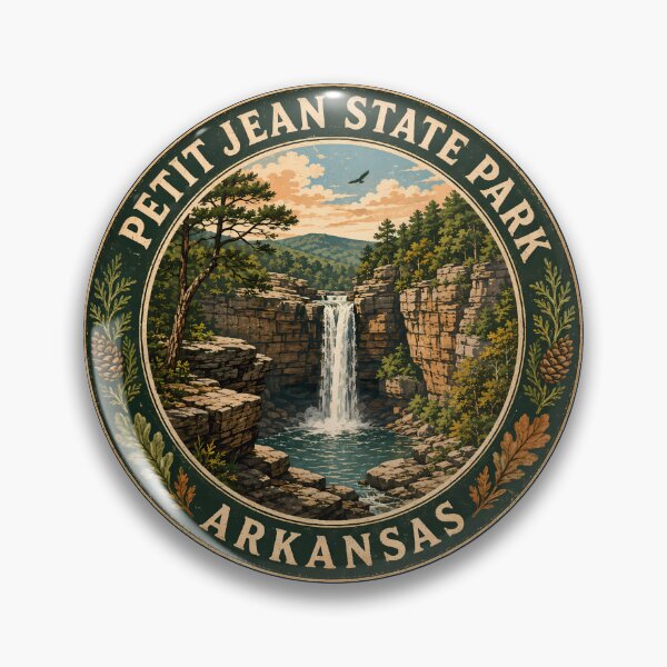 Item preview, Petit Jean State Park Arkansas Illustration Travel Art Badge designed and sold by KrisSidDesigns.