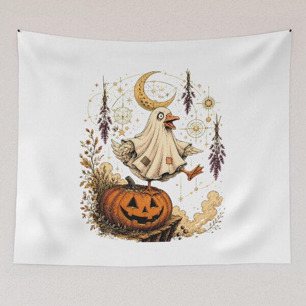 Item preview, Cottagecore Ghost Duck Pumpkin Halloween Celestial Moon designed and sold by chattsuede.
