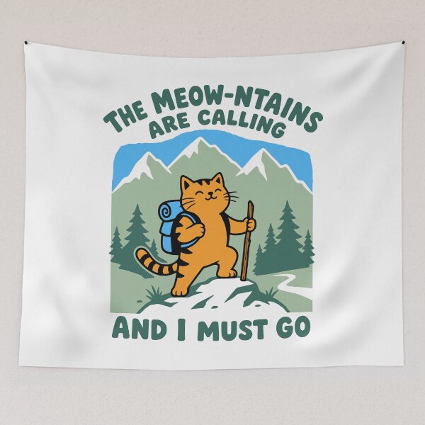 Item preview, The meow-ntains are calling cat hiking designed and sold by Traveldrawings.