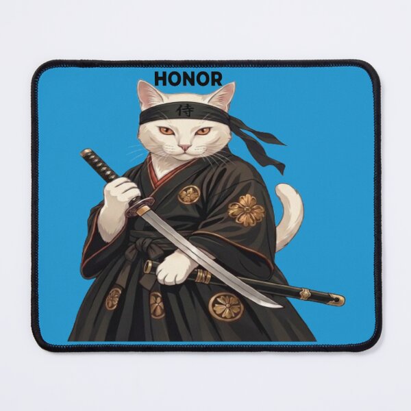 Item preview, Japanese Samurai Cat with Katana Sword - White Cat Warrior Art designed and sold by Northern Glow Art.