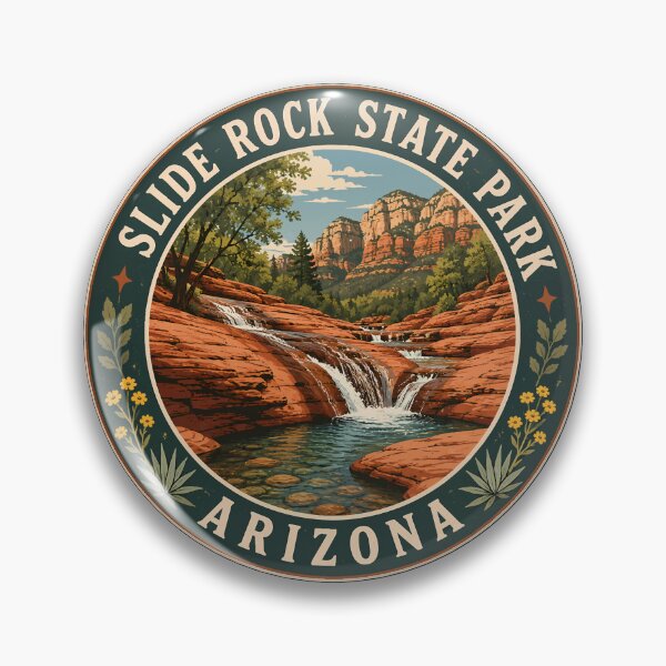 Item preview, Slide Rock State Park Arizona Illustration Travel Art Badge designed and sold by KrisSidDesigns.
