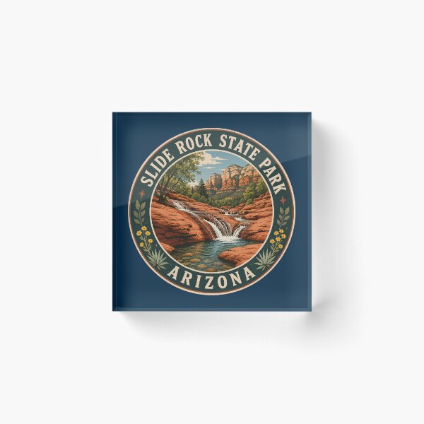 Item preview, Slide Rock State Park Arizona Illustration Travel Art Badge designed and sold by KrisSidDesigns.