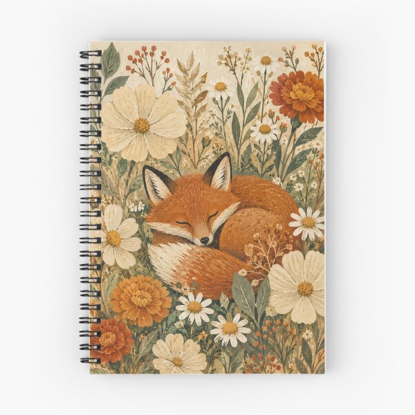 Item preview, Sleeping Fox In Wildflowers - Vintage Cottagecore Floral Folk Art designed and sold by Jozefin's Studio.
