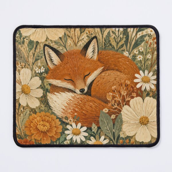 Item preview, Sleeping Fox In Wildflowers - Vintage Cottagecore Floral Folk Art designed and sold by Jozefin's Studio.