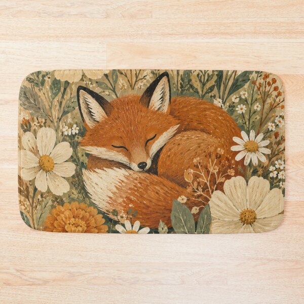 Item preview, Sleeping Fox In Wildflowers - Vintage Cottagecore Floral Folk Art designed and sold by Jozefin's Studio.