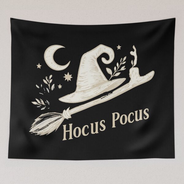 Item preview, HALLOWEEN Hocus Focus Witch Hat Broom - Vintage Line Art Witchy Halloween designed and sold by Uglyandcute.