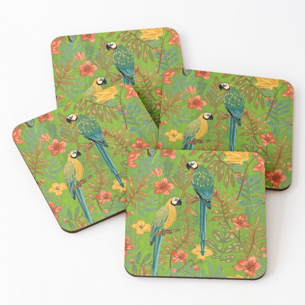 Item preview, Lush Arts and crafts parrot jungle on biophilic green designed and sold by Anne Londez Studio.