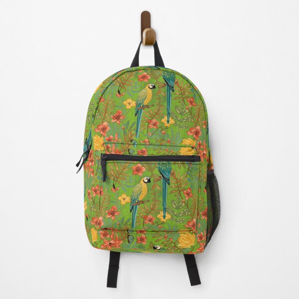 Item preview, Lush Arts and crafts parrot jungle on biophilic green designed and sold by Anne Londez Studio.