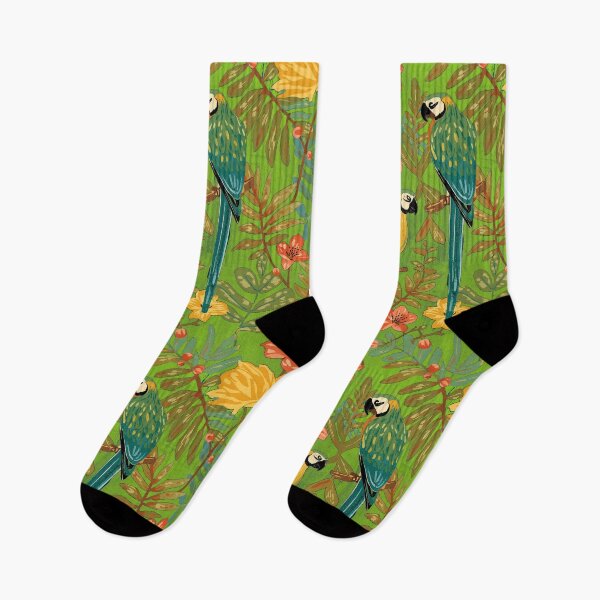 Item preview, Lush Arts and crafts parrot jungle on biophilic green designed and sold by Anne Londez Studio.