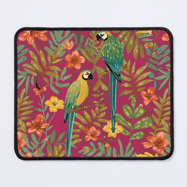 Item preview, Lush Arts and crafts parrot jungle on raspberry pink designed and sold by Anne Londez Studio.