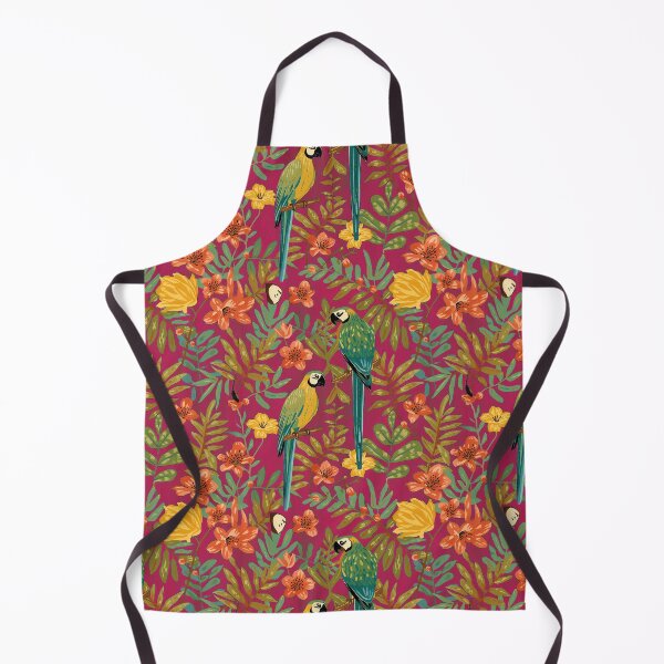 Item preview, Lush Arts and crafts parrot jungle on raspberry pink designed and sold by Anne Londez Studio.