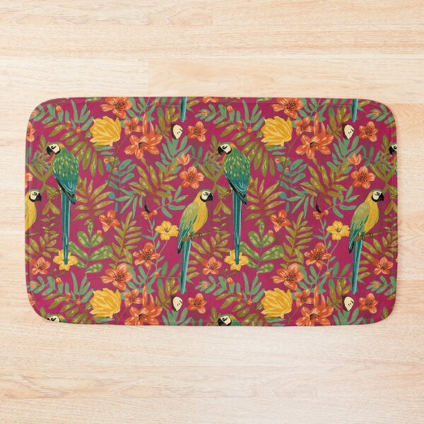 Item preview, Lush Arts and crafts parrot jungle on raspberry pink designed and sold by Anne Londez Studio.