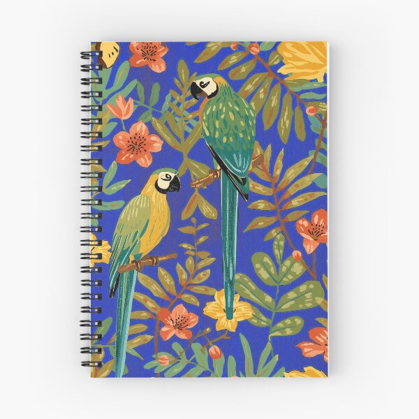 Item preview, Lush Arts and crafts parrot jungle on royal blue designed and sold by Anne Londez Studio.