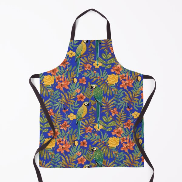 Item preview, Lush Arts and crafts parrot jungle on royal blue designed and sold by Anne Londez Studio.