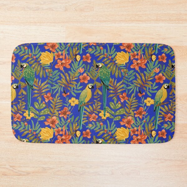 Item preview, Lush Arts and crafts parrot jungle on royal blue designed and sold by Anne Londez Studio.