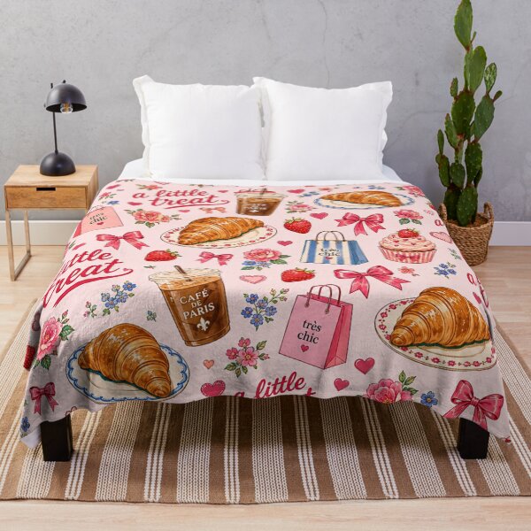 Item preview, A Little Treat Pink Parisian Pattern – Cute French Café Croissant Strawberry Coquette designed and sold by TheStephanieRome.