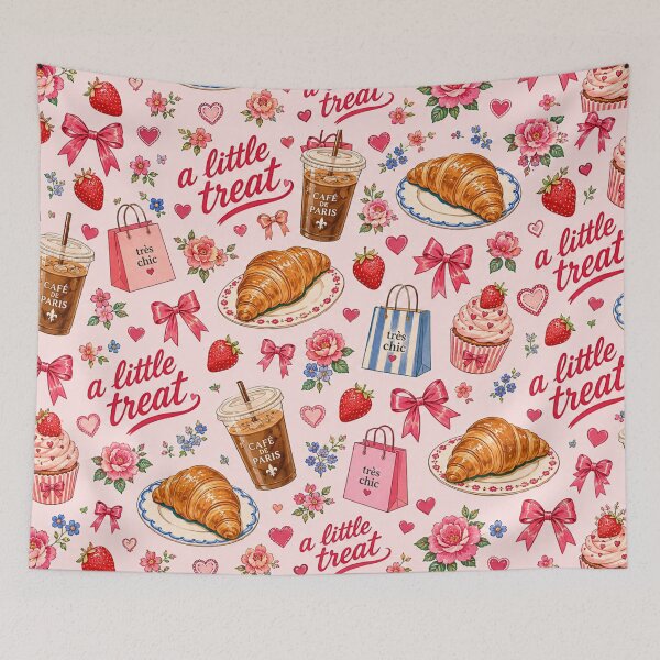Item preview, A Little Treat Pink Parisian Pattern – Cute French Café Croissant Strawberry Coquette designed and sold by TheStephanieRome.
