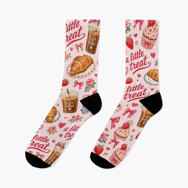 Item preview, A Little Treat Pink Parisian Pattern – Cute French Café Croissant Strawberry Coquette designed and sold by TheStephanieRome.