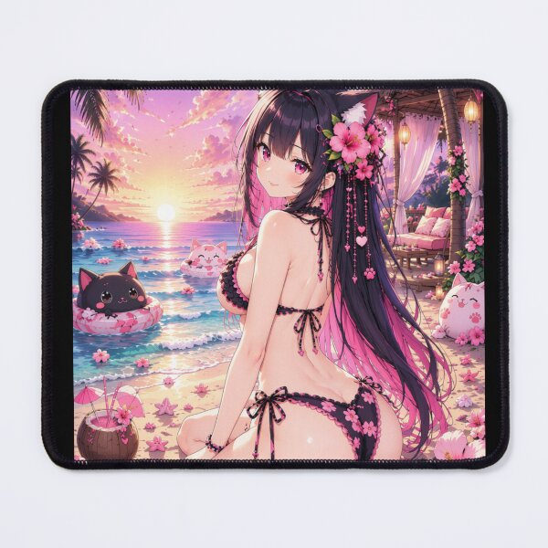 Item preview, Hibiscus Neko Sunset – Kawaii Beach Fantasy designed and sold by Revyra Design .