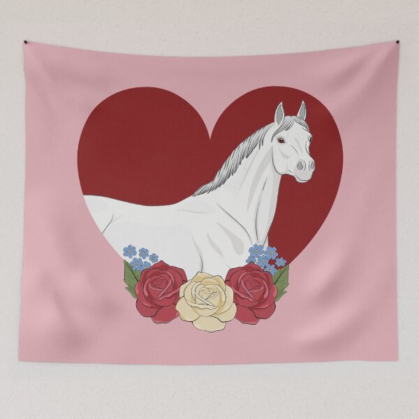 Item preview, An Abbayan horse, flowers and a red heart designed and sold by Cheval-de-coeur.