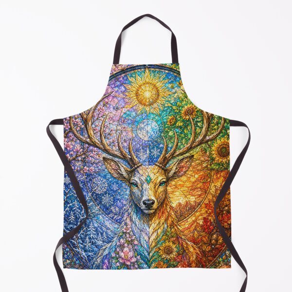 Item preview, The Stag of the Four Seasons – Mystical Guardian in Stained Glass designed and sold by Pixel Otaku Gallery.
