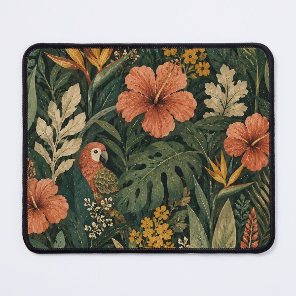 Item preview, Tropical Jungle And Parrots - Hibiscus Monstera And Toucan Vintage Botanical designed and sold by Jozefin's Studio.