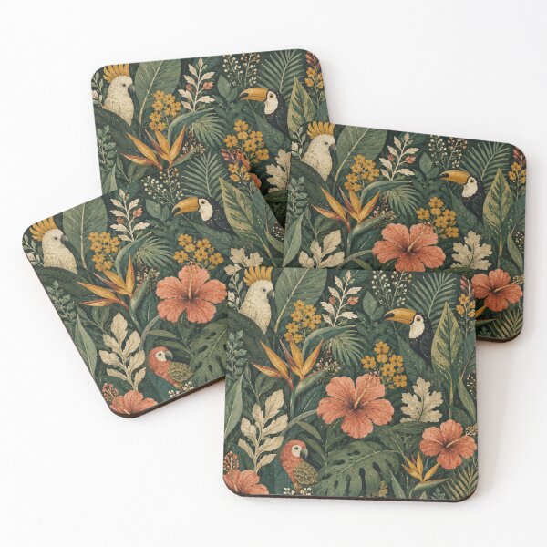 Item preview, Tropical Jungle And Parrots - Hibiscus Monstera And Toucan Vintage Botanical designed and sold by Jozefin's Studio.