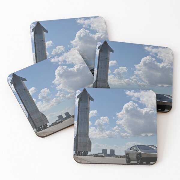 Item preview, Tesla Cyber Trucks lead a Starship out to the launchpad designed and sold by STFPhotoAgency.