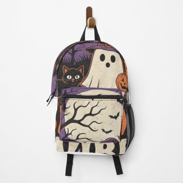 Item preview, Spooky Spooky Vibes Retro Halloween Cute Ghost Hausted House & Black Cat T-Shirt designed and sold by BS Creations.