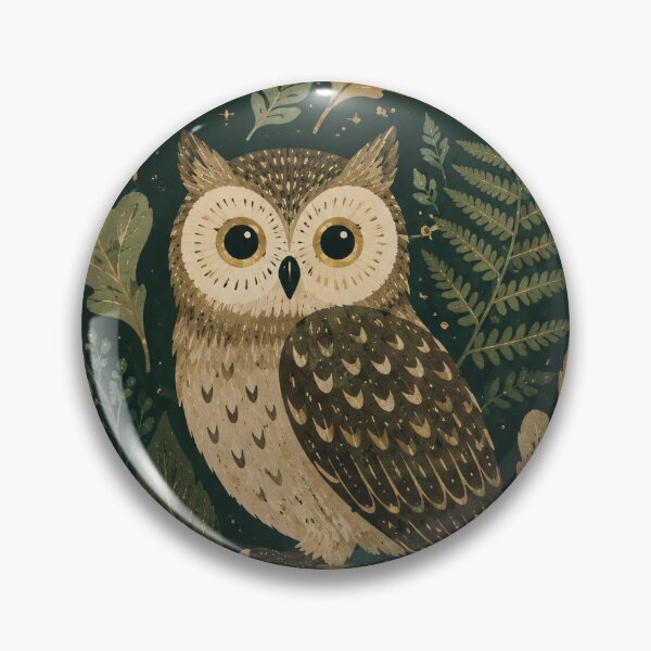 Item preview, Vintage Woodland Owl - Oak Leaves Fern And Moon Folk Art Painting designed and sold by Jozefin's Studio.