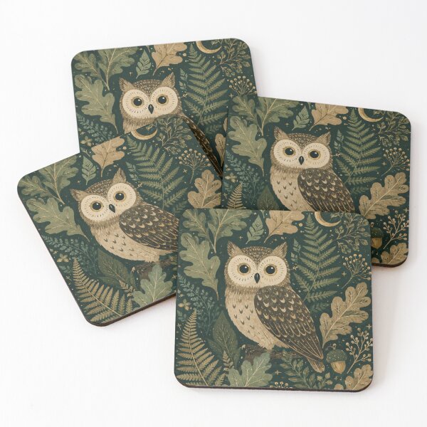 Item preview, Vintage Woodland Owl - Oak Leaves Fern And Moon Folk Art Painting designed and sold by Jozefin's Studio.