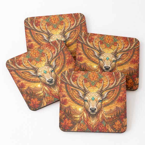 Item preview, The Guardian of Autumn – Flaming Stag in Stained Glass designed and sold by Pixel Otaku Gallery.