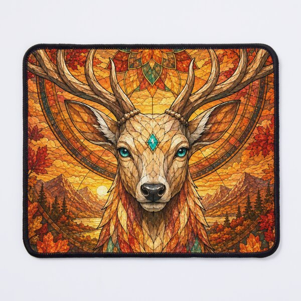 Item preview, The Guardian of Autumn – Flaming Stag in Stained Glass designed and sold by Pixel Otaku Gallery.