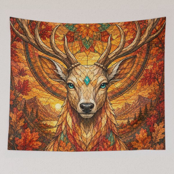 Item preview, The Guardian of Autumn – Flaming Stag in Stained Glass designed and sold by Pixel Otaku Gallery.