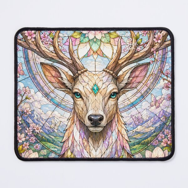 Item preview, The Guardian of Spring – Floral Stag in Stained Glass designed and sold by Pixel Otaku Gallery.