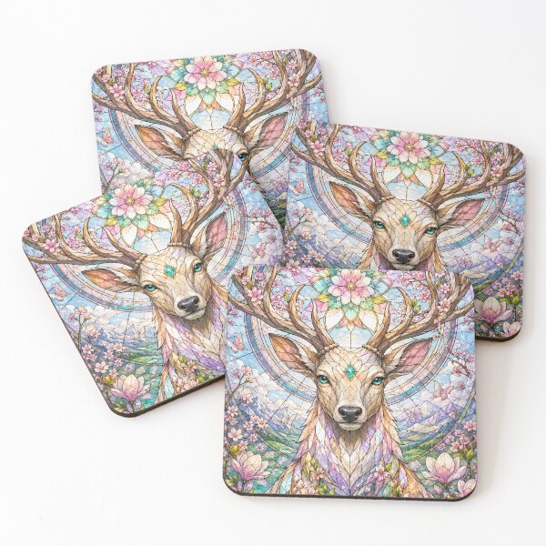 Item preview, The Guardian of Spring – Floral Stag in Stained Glass designed and sold by Pixel Otaku Gallery.