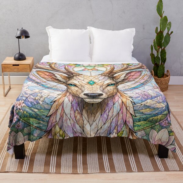 Item preview, The Guardian of Spring – Floral Stag in Stained Glass designed and sold by Pixel Otaku Gallery.
