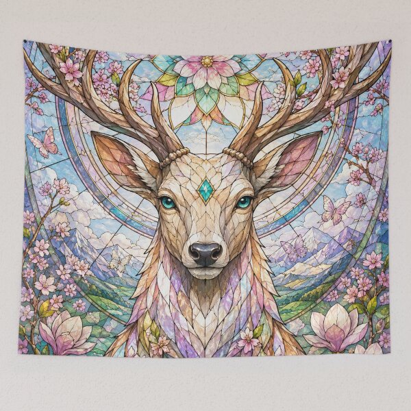 Item preview, The Guardian of Spring – Floral Stag in Stained Glass designed and sold by Pixel Otaku Gallery.