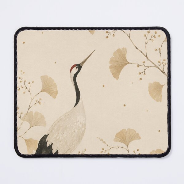 Item preview, Japanese Crane And Golden Ginkgo - Japandi Minimal Wabi Sabi Painting designed and sold by Jozefin's Studio.