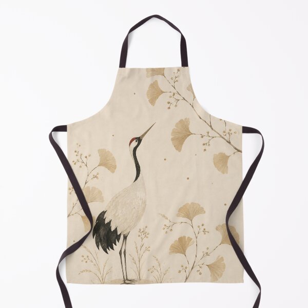 Item preview, Japanese Crane And Golden Ginkgo - Japandi Minimal Wabi Sabi Painting designed and sold by Jozefin's Studio.