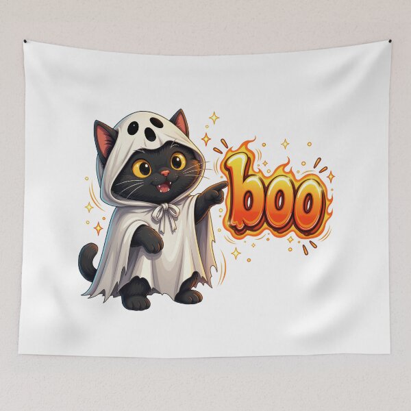 Item preview, Boo Ghost Cat - Cute Halloween Black Cat Costume Funny Spooky Kitten designed and sold by Retro Whiskers.