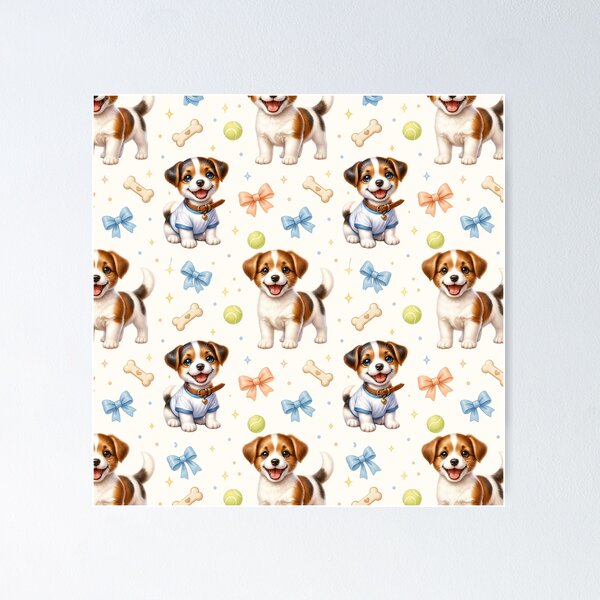 Item preview, Cute Jack Russell Puppy Seamless Pattern designed and sold by LinaDesign Store.