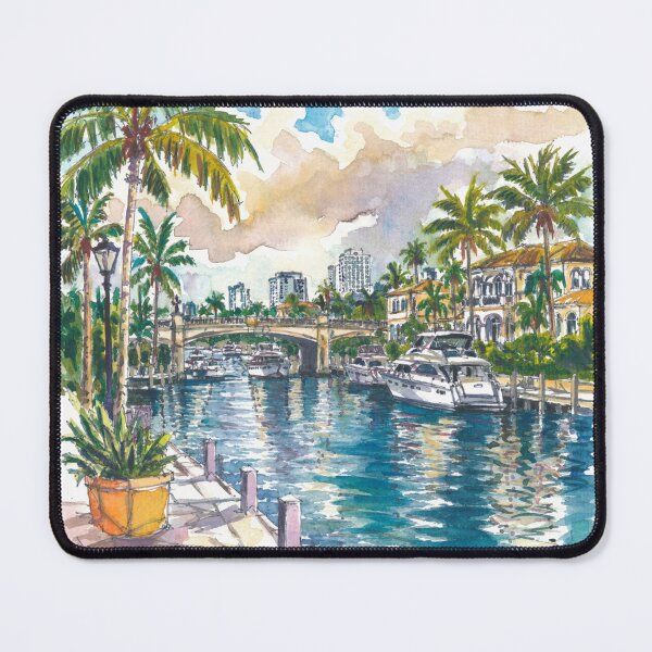Item preview, Fort Lauderdale Watercolor – Florida Canals and Waterfront Art Print, Coastal Travel Gift designed and sold by artshop77.
