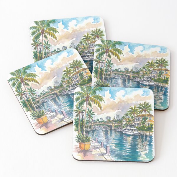 Item preview, Fort Lauderdale Watercolor – Florida Canals and Waterfront Art Print, Coastal Travel Gift designed and sold by artshop77.