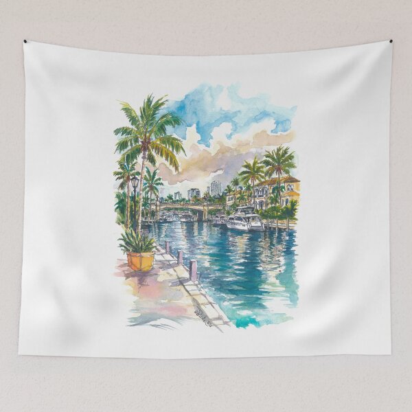 Item preview, Fort Lauderdale Watercolor – Florida Canals and Waterfront Art Print, Coastal Travel Gift designed and sold by artshop77.
